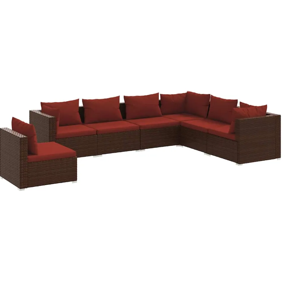 vidaXL 7-delige Loungeset met kussens poly rattan bruin