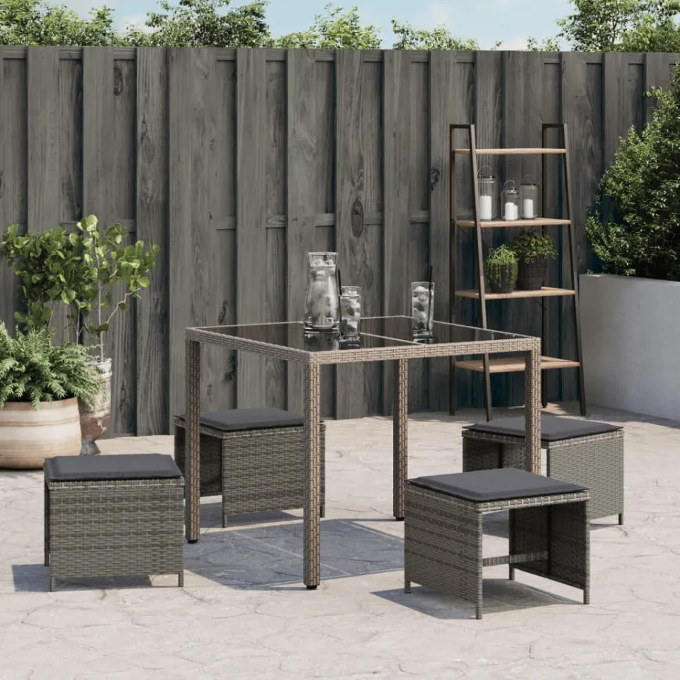 vidaXL Tuinkrukken 4 st met kussens 40x40x35 cm poly rattan grijs, foto 3