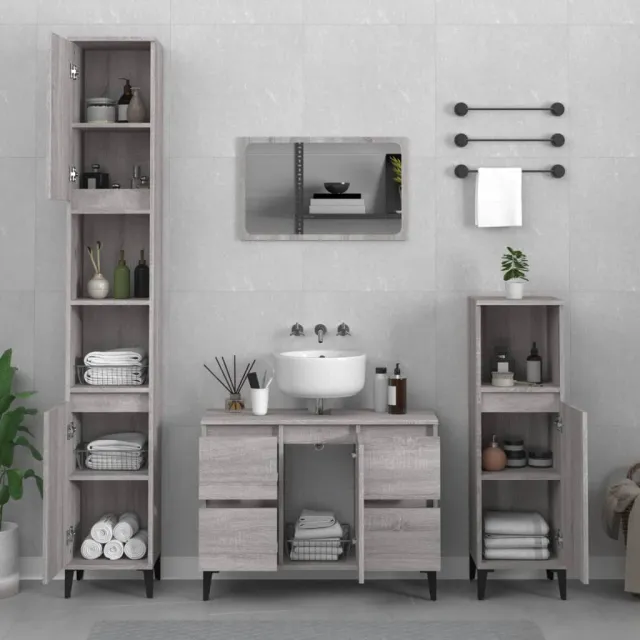 vidaXL 3-delige Badkamermeubelset bewerkt hout grijs sonoma eikenkleur