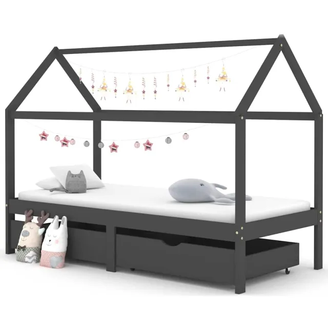 vidaXL Kinderbedframe met lades grenenhout donkergrijs 90x200 cm