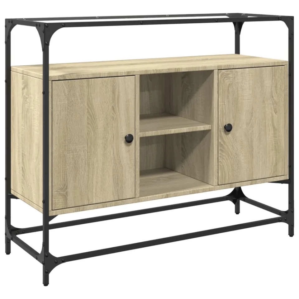 vidaXL Dressoir met glazen blad 98x35x81 cm hout sonoma eikenkleurig, foto 3