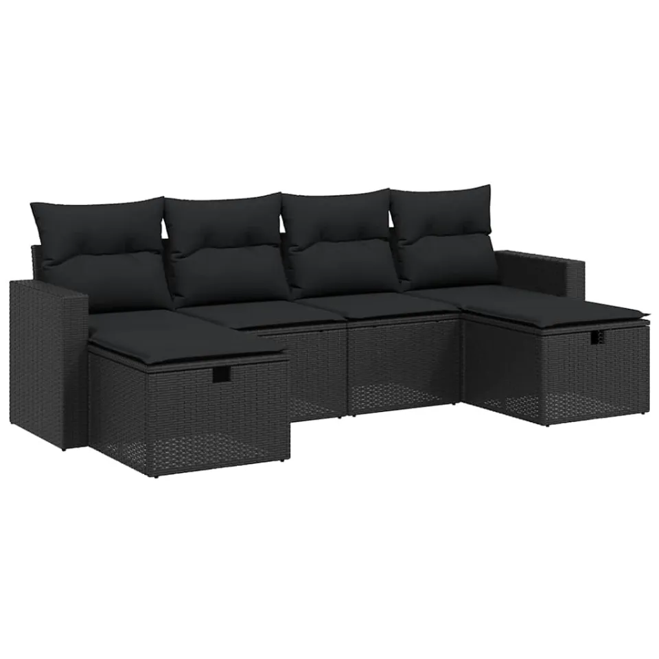 vidaXL 6-delige Loungeset met kussens poly rattan zwart, foto 3
