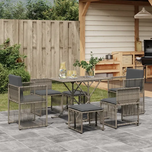 vidaXL 7-delige Tuinset met kussens poly rattan grijs, foto 2
