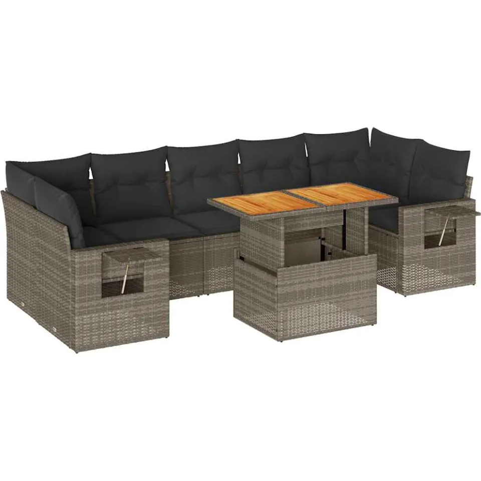 vidaXL 8-delige Loungeset met kussens poly rattan grijs, foto 3