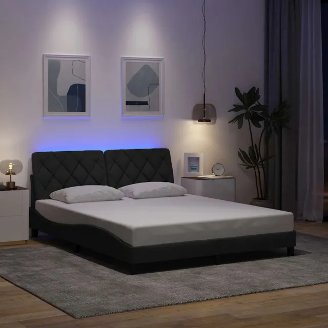 vidaXL Bedframe met LED zonder matras 160x200 cm stof donkergrijs