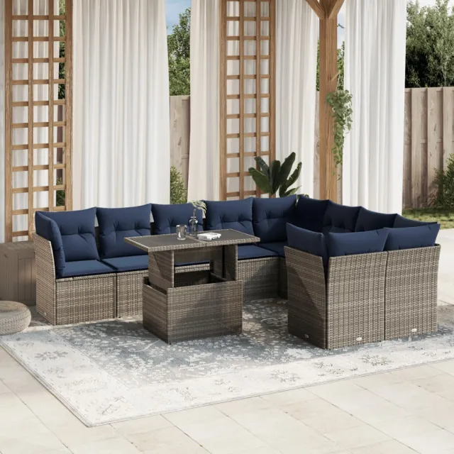 vidaXL 10-delige tuinbankset met kussens, grijs polyrotan, foto 2