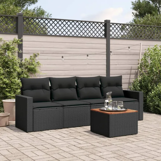 vidaXL 5-delige Loungeset met kussens poly rattan zwart, foto 2