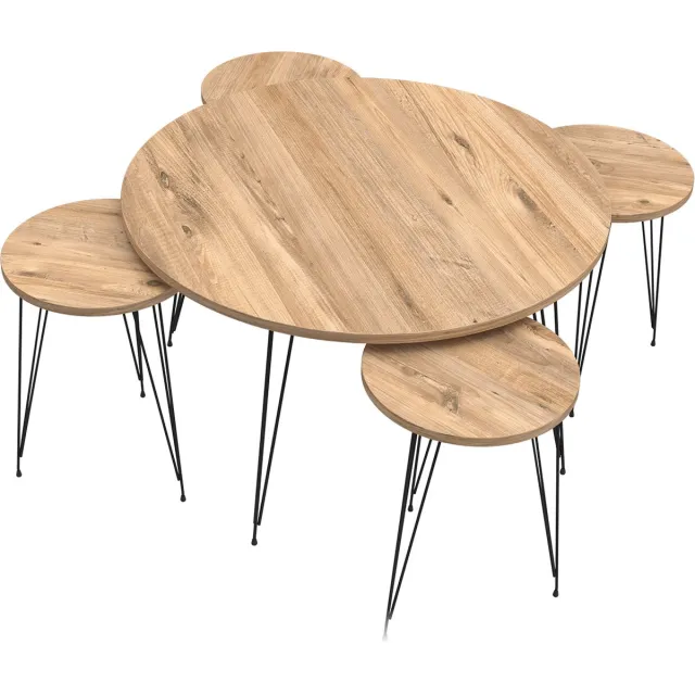 Soof & Tess Soof&Tess 4 +1 Salontafel - Salontafels rond - Met 4 Ronde Bijzettafel - Salontafel industrieel set van 5 Bruin