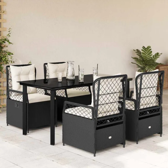 vidaXL 5-delige Tuinset met kussens poly rattan zwart, foto 2