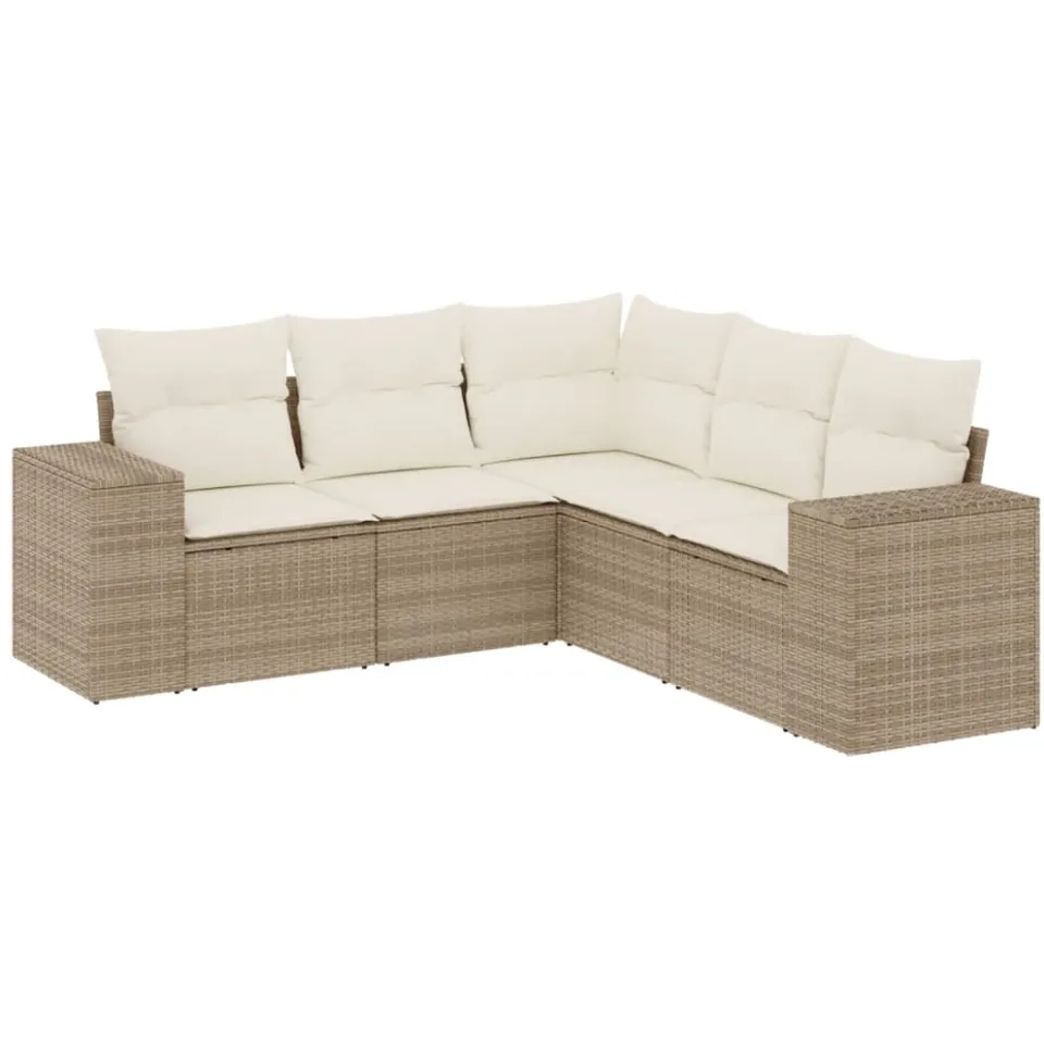vidaXL 5-delige Loungeset met kussens poly rattan beige, foto 3