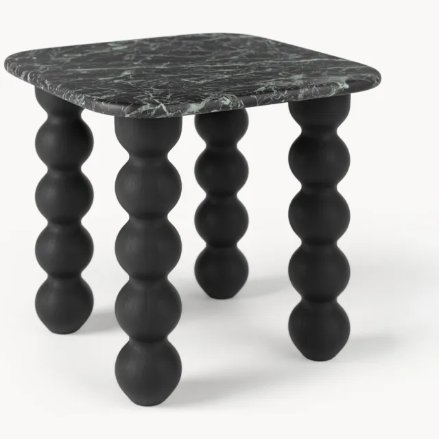 Westwing Collection Marmeren bijzettafel Lyndi met eikenhouten poten Zwart, Groen