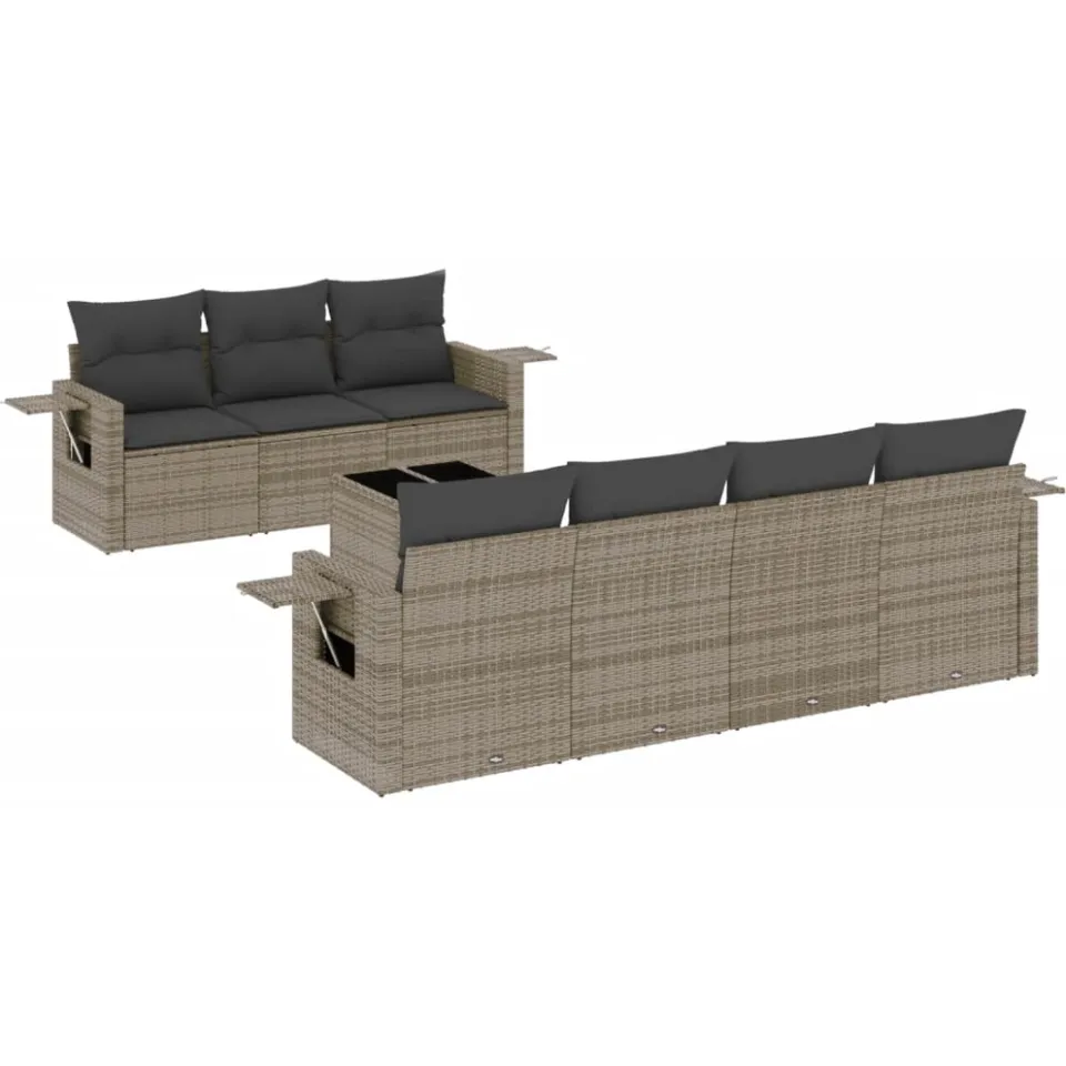 vidaXL 8-delige Loungeset met kussens poly rattan grijs