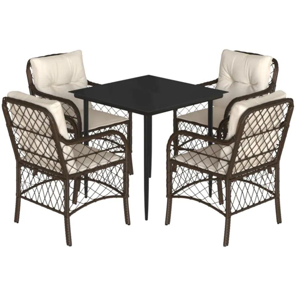 vidaXL 5-delige Tuinset met kussens poly rattan bruin, foto 3