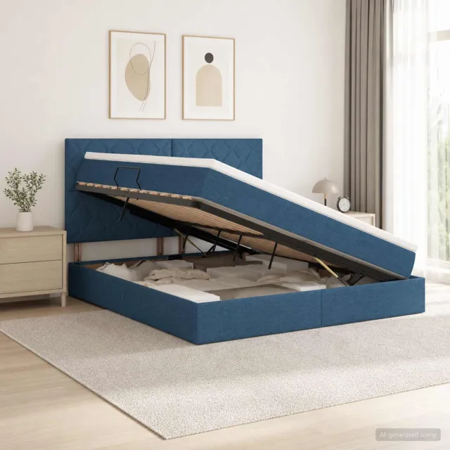 vidaXL Opslag bed met matras met hoofdeinde Blauw 180 x 200 cm Stof