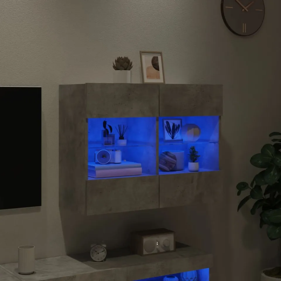 vidaXL Tv-wandmeubel met LED-verlichting 78,5x30x60,5 cm betongrijs grijs, foto 4