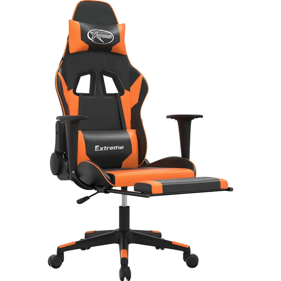 vidaXL Massage gamestoel met voetensteun kunstleer zwart en oranje, foto 3