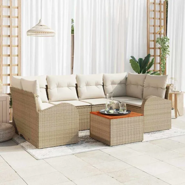 vidaXL Tuinbankenset 7 st Beige en Crème poly rattan, foto 2