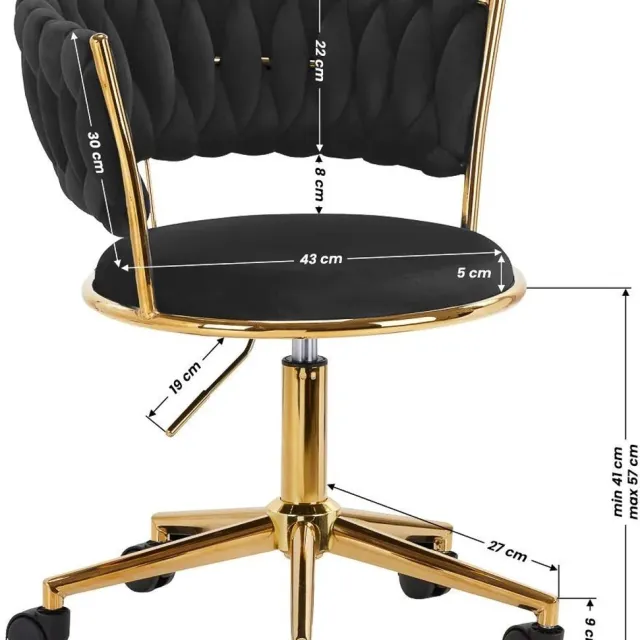 Mega Beauty Shop Draaistoel LUX zwart fluweel - salonstoel - decor - visagie stoel - kapper stoel - fluweel - gouden stoel - bureaustoel