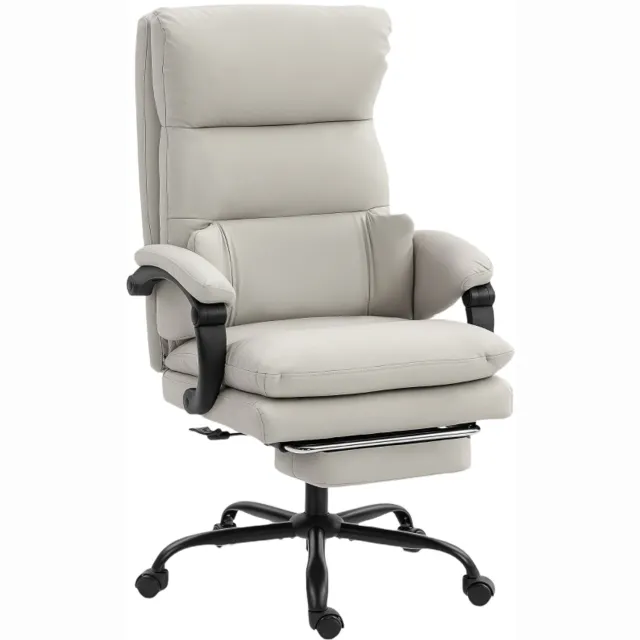 Clruro Bureaustoel - 66x60x113-121 cm - Lendensteun - Voetensteun - Kunstleer - Lichtgrijs Clruro