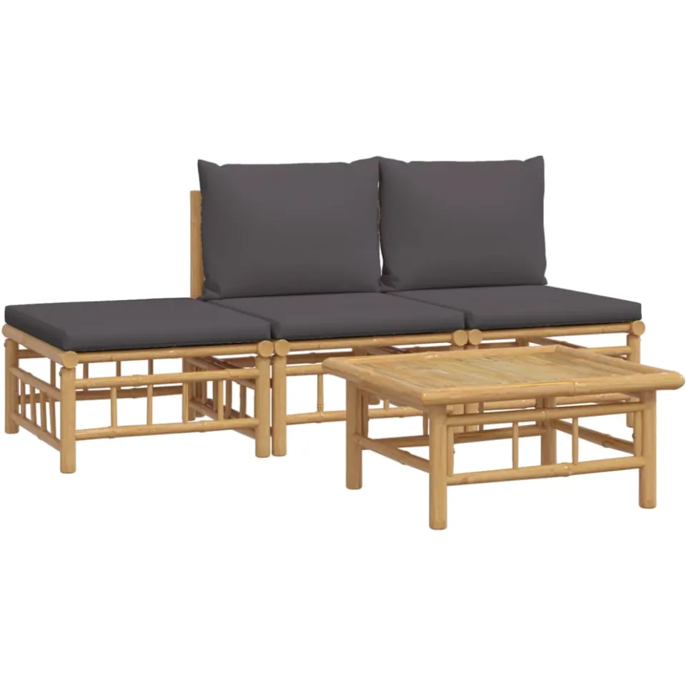 vidaXL 4-delige Loungeset met kussens bamboe donkergrijs Bruin