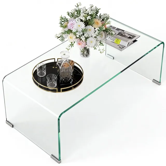 Homcom Salontafel-80x45x35cm-Gehard Glas-Transparant