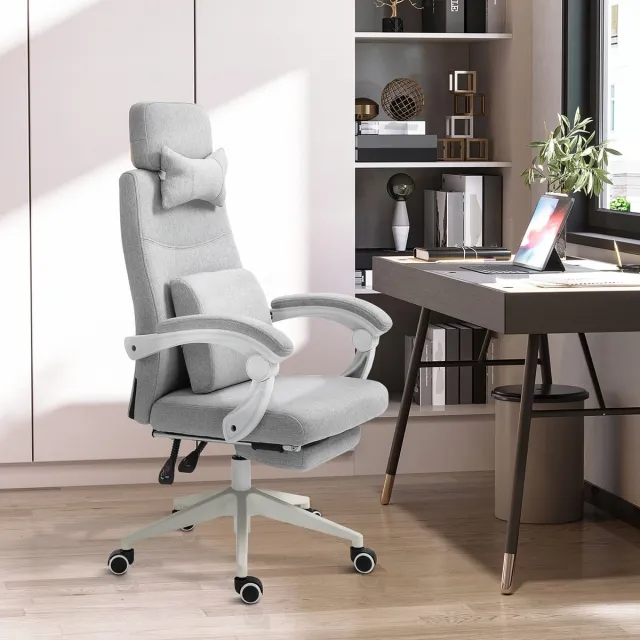 DESMIU Bureaustoel 62 x 68 x 117-127 cm - Ergonomische Gamingstoel Met Voetsteun En Verstelbare Rugleuning - Voor Kantoor En Thuis - Polyester Grijs