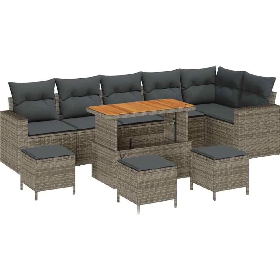 vidaXL Tuinbankenset 10 st Grijs poly rattan, foto 4