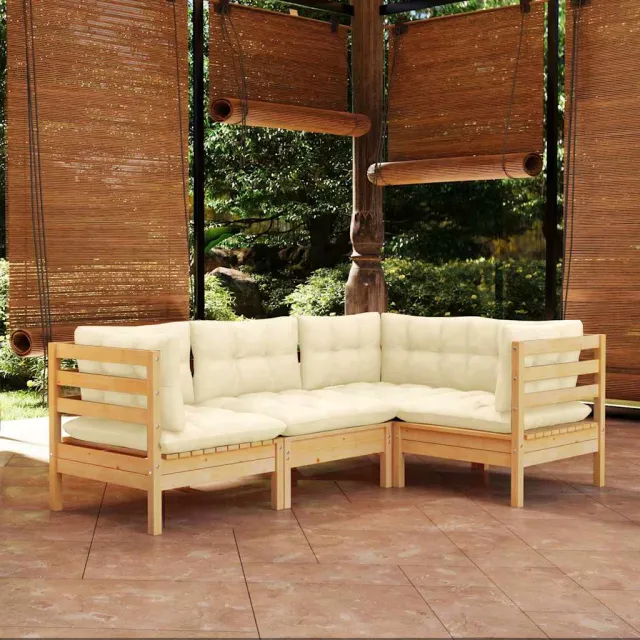 vidaXL 4-delige Loungeset met crèmekleurige kussens grenenhout, foto 2