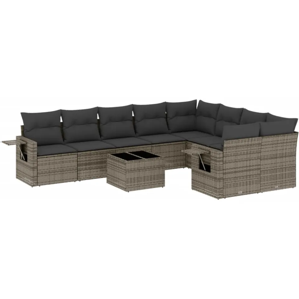 vidaXL 10-delige Loungeset met kussens poly rattan grijs, foto 4