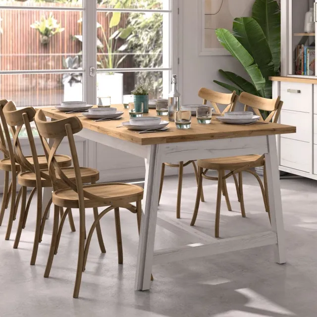 Gami Eettafel Mano verlengbaar 204/252 x 90x78cm in witgekalkte houtstructuur en eik artisan