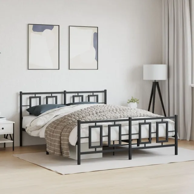 vidaXL Bedframe met hoofd- en voeteneinde metaal zwart 150x200 cm