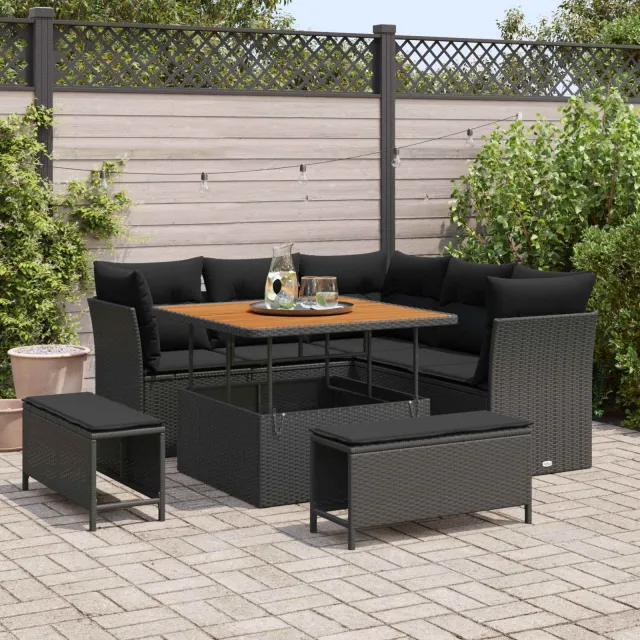 vidaXL Tuinbankenset 8 st Zwart poly rattan, foto 2