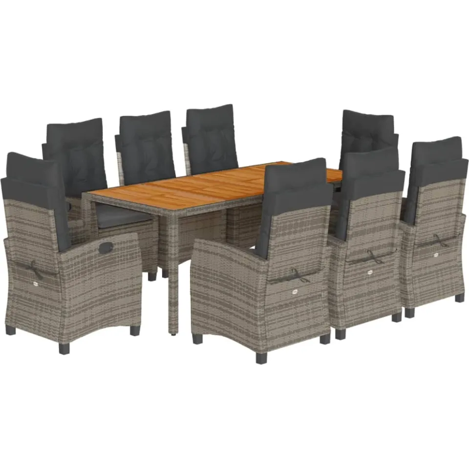 vidaXL 9-delige Tuinset met kussens poly rattan grijs