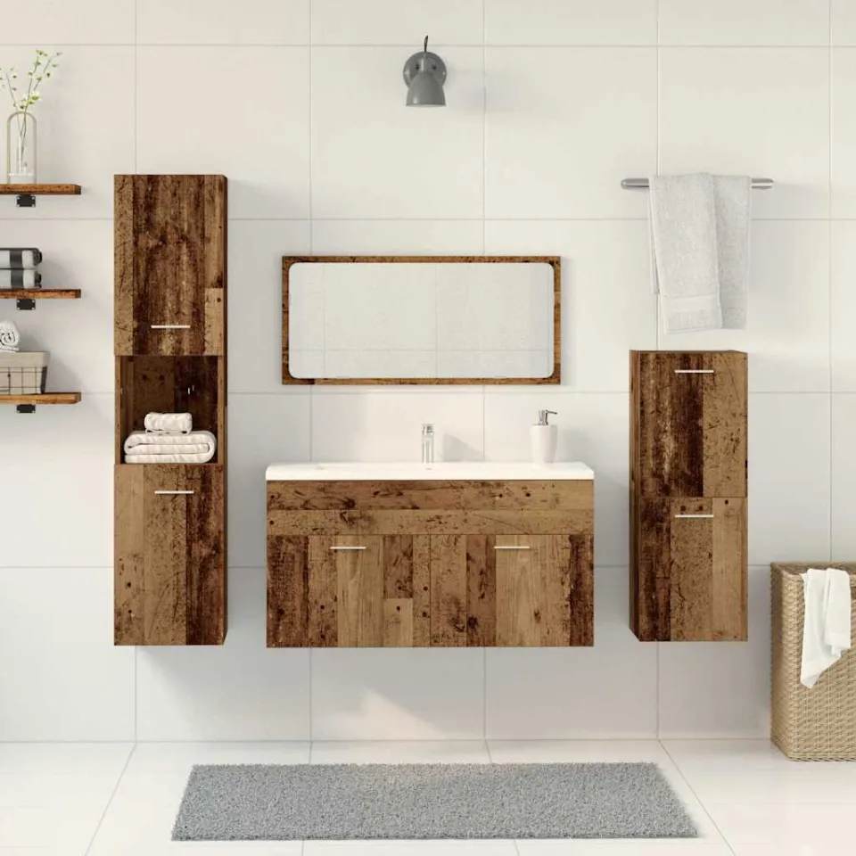 vidaXL 4-delige Badkamermeubelset bewerkt hout oud houtkleurig bruin, foto 2