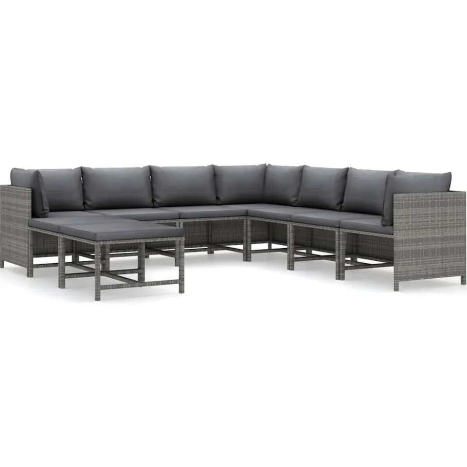 vidaXL 9-delige Loungeset met kussens poly rattan grijs, foto 3