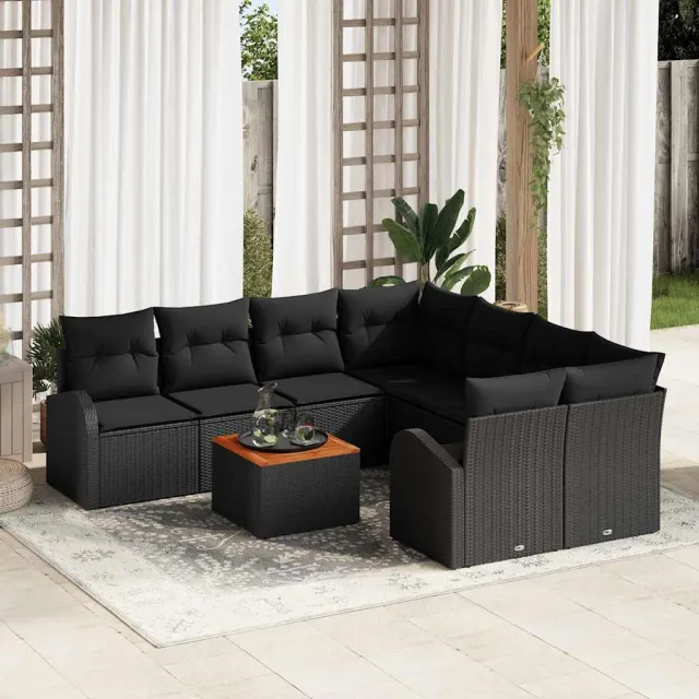 vidaXL Tuinbankenset 9 st Zwart poly rattan, foto 2