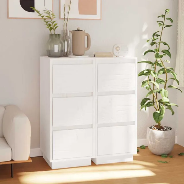 vidaXL Dressoirs 2 st 32x34x75 cm massief grenenhout wit, foto 2