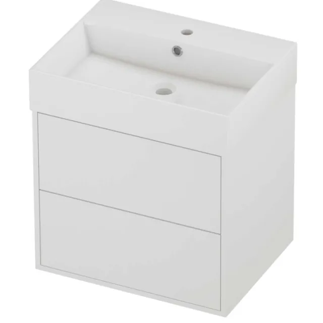 Proline Zara Badmeubelset Porselein Loft 1 Kraangat Voor Grepen 60x46x65 cm Glans Wit Mat White Mat Wit