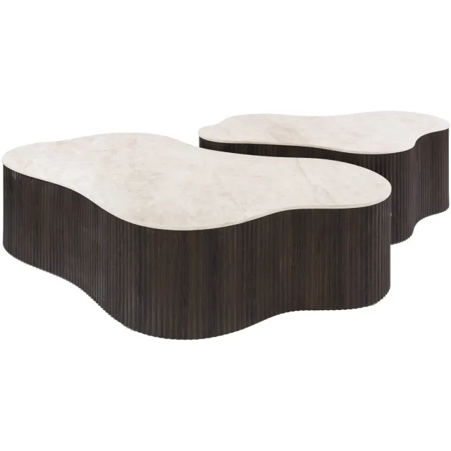 Giga Living Salontafel Ceramo Grande - Organisch Keramiek - Set Van 2 Beige