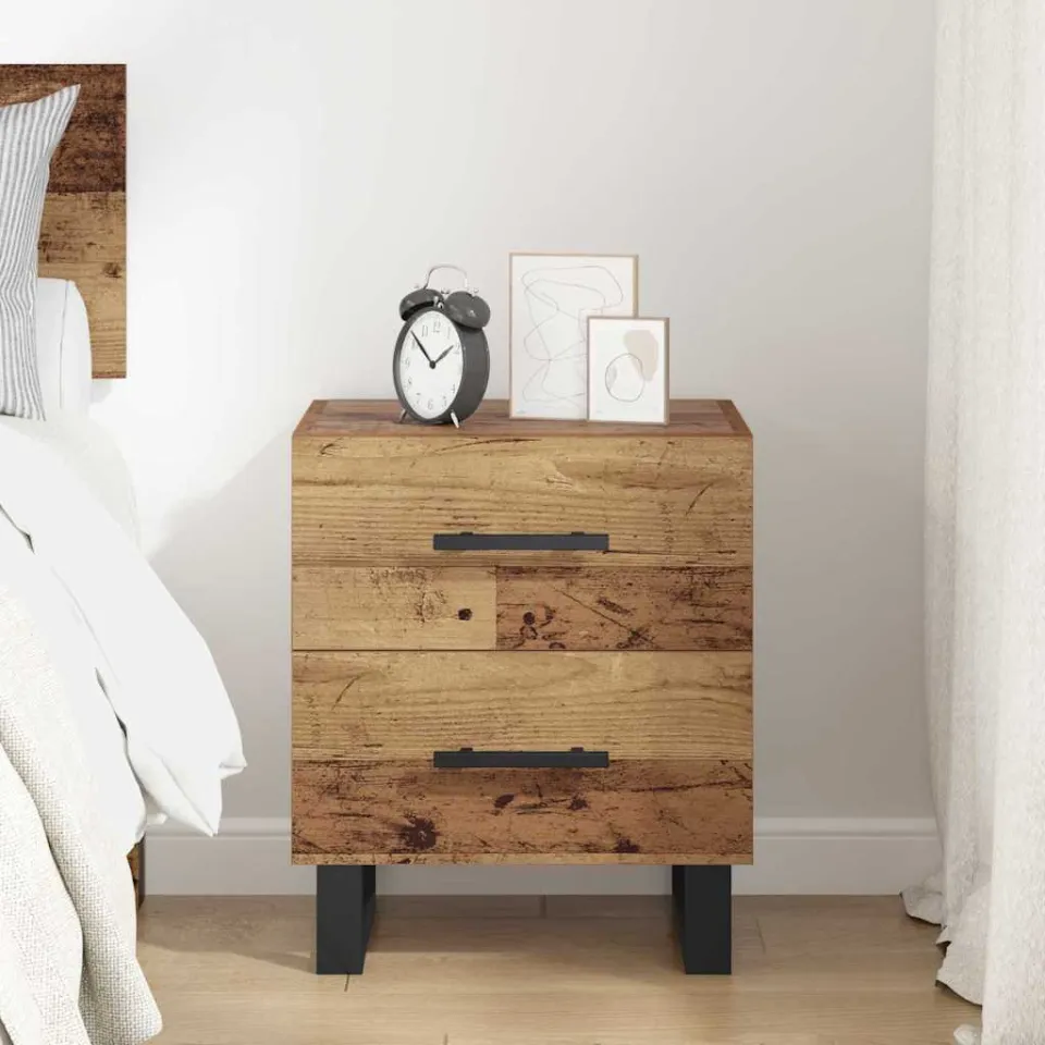 vidaXL Nachtkastje Oudhout 40 x 35 x 47,5 cm Bewerkt hout bruin, foto 4