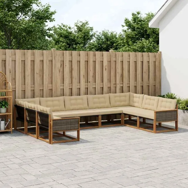 vidaXL Buiten bankenset 9 st 9-zits Natuurlijk en Beige