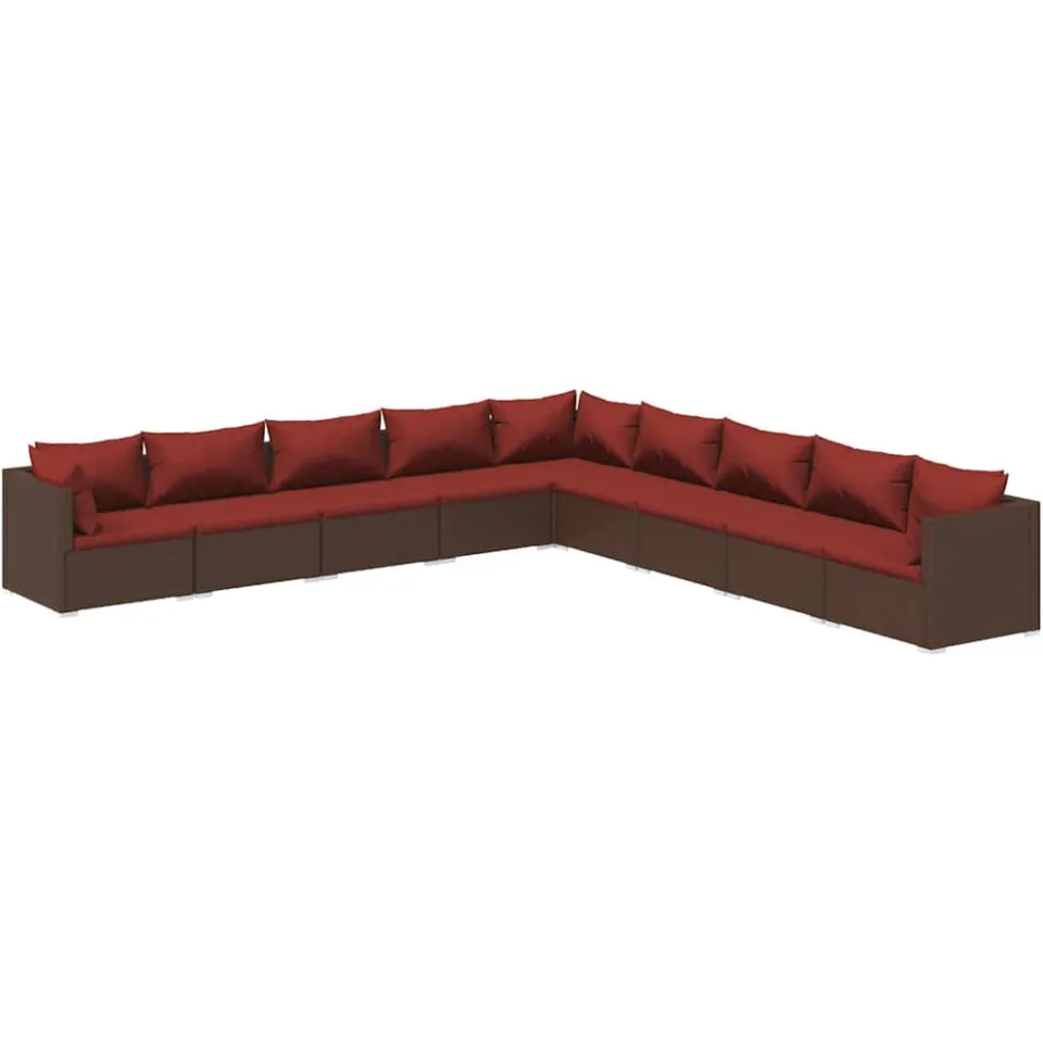 vidaXL 9-delige Loungeset met kussens poly rattan bruin, foto 3