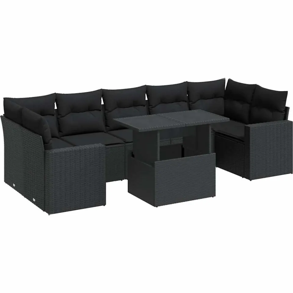 vidaXL 8-delige Loungeset met kussens poly rattan zwart, foto 3