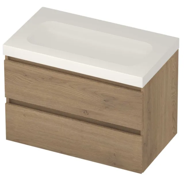 Basic-Line Moby 46 Badmeubelset Polystone Zonder Kraangat Greeploos 80x46x58 cm Pure Oak Glans Wit