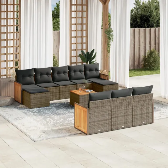 vidaXL 11-delige Loungeset met kussens poly rattan grijs, foto 2