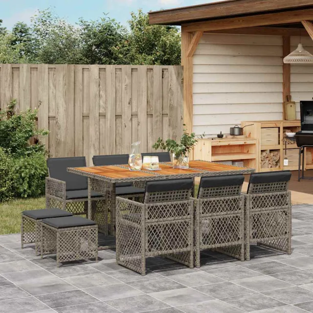 vidaXL 11-delige Tuinset met kussens poly rattan grijs, foto 2