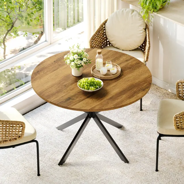 MODENUIT Ronde Eettafel - 120 Cm Tafel Voor 4 Tot 6 Personen - Voor Eetkamer Keuken En Werkkamer - Bruin Zwart