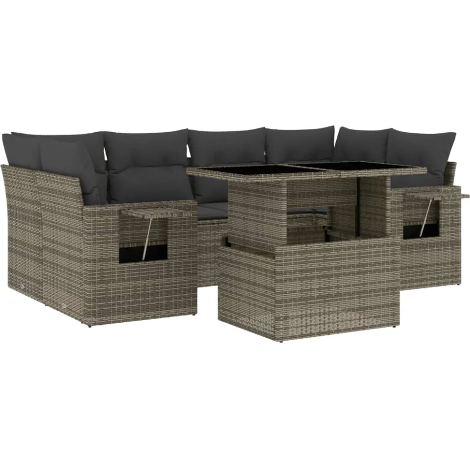 vidaXL 7-delige Loungeset met kussens poly rattan grijs, foto 3