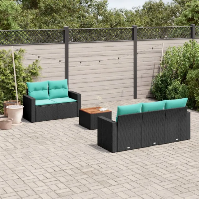 vidaXL 6-delige Loungeset met kussens poly rattan zwart, foto 2
