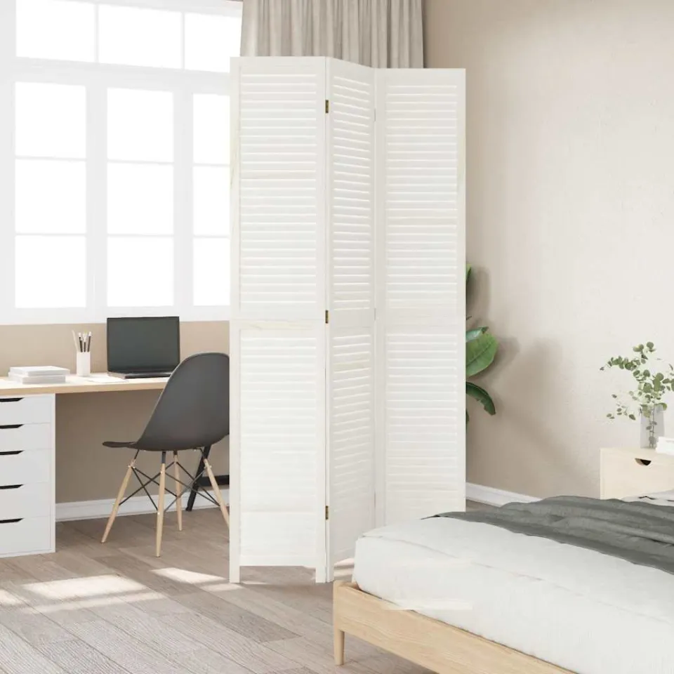 vidaXL Kamerscherm met 3 panelen massief paulowniahout retro wit, foto 3